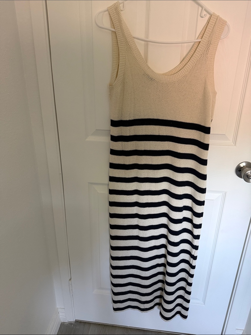 Zara Sleeveless Cream and Black Striped Knit Maxi Dress